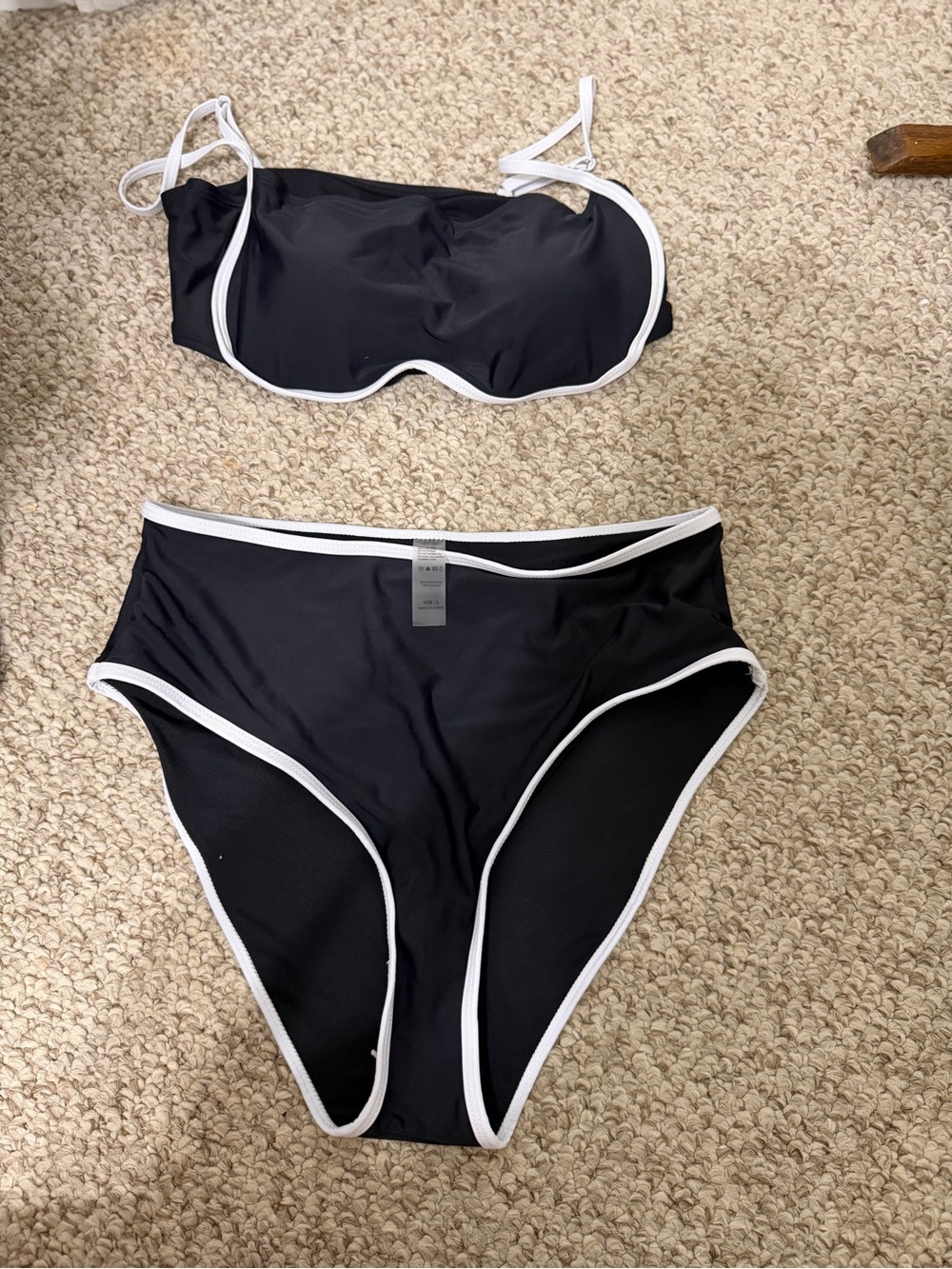 Cupshe Black Bikini Set with White Trim - High Waist Two-Piece